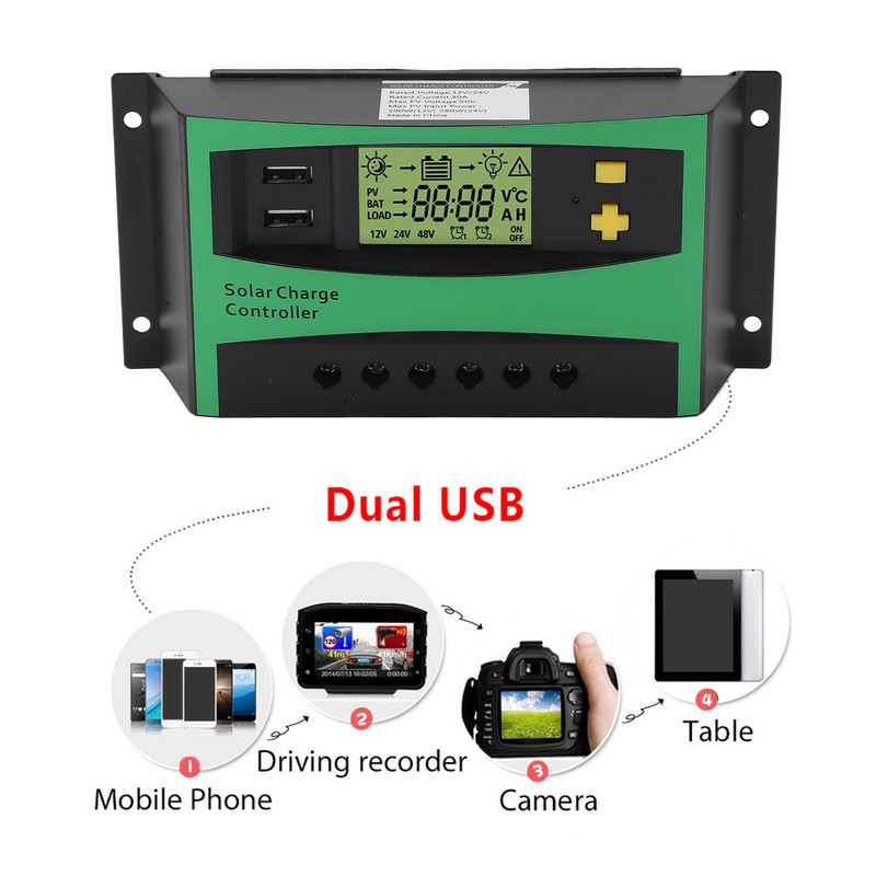 Solar Charge Controller PWM Panel Regulator 12V 24V 30A with