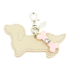 Happy Dachshund Charm Dog Genuine Leather Cow Leather Rhinestone Jewel Included Keychain 5 Colors Made in Japan hc-29 Key Chain Key Ring Bag Charm for Your Dog Dog, Beige 3.