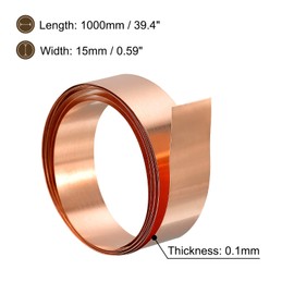 sourcing map 1 Piece Copper Sheet 0.1 x 15 x 1000 mm Copper Tape Pure Copper Foil Metal Foil Roll Thin Copper Strips Metal Cut Material Rolls for Roofing Craft Repairs