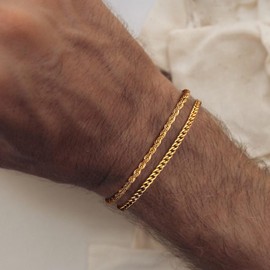 YADOCA Men's Bracelets Stackable Gold Bracelet for Men Boys Cuff Snake Rope Cuban Link Chain Bracelet Set 19 cm Men's Jewellery Gifts for Dad Boyfriend Husband Son -2