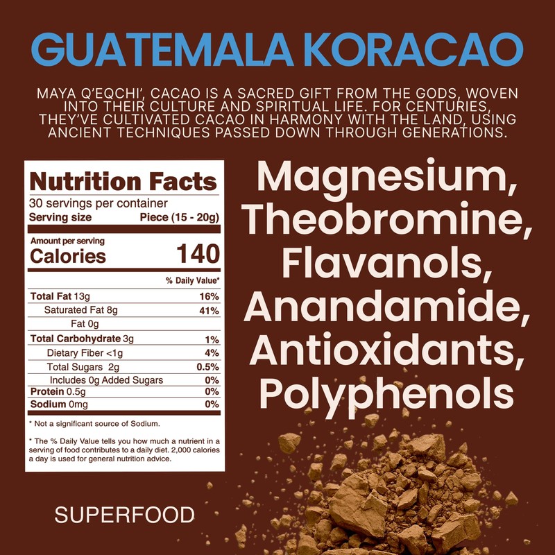 KORACAO Sustainably Harvested Guatemalan Cacao | Maya W'Eqchi Ceremonial Cacao