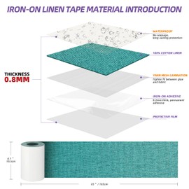 JCATTC Iron-On Couch Repair Kit, Linen Fabric Patch, Waterproof, Permanently Adheres to Sofa and Decorative Indoor and Outdoor Furniture Surfaces,4.1X65 Inch, Light Blue