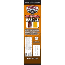 Old Trapper Beef-N-Cheese Bundle, Both Great Flavors - Original & Jalepeno, Traditional Style Real Wood Smoked Beef Sticks, Traditional Style Real Wood Smoked Beef Sticks, Pack of 14, 1.3 oz. Sticks, 7 Count Each Variety, With Bonus Old Trapper Magnet By