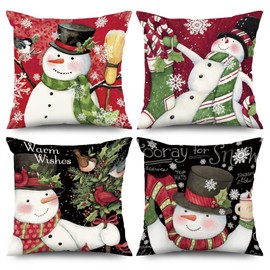 ChloropLastid Winter Christmas Snowman Throw Pillow Covers 18 x 18 Inches Xmas Series Cushion Pillow Cover Set of 4 Holiday Decorative Velvet Square Pillowcase for Living Room Couch (BZT013)