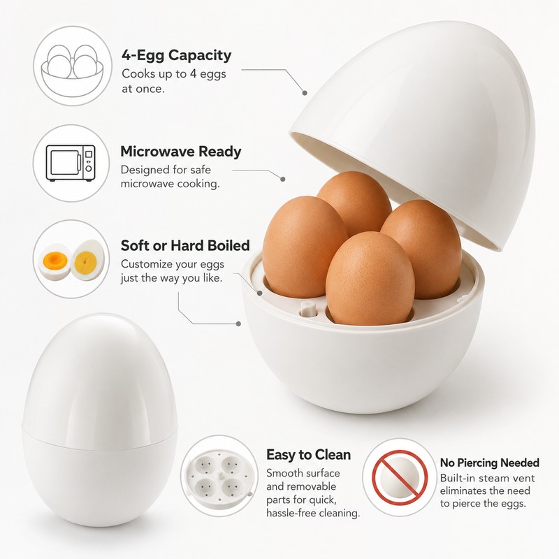 Microwave Egg Cooker for 4 Eggs – Quick Boiler for