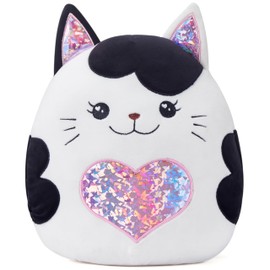 PLAYNICS Original 12-inch Large Black Cat Plush Pillow Stuffed Animal Toy,Big Size Cute Soft Fat Hugging Cuddle Huggable Plushie,Gift for Kids
