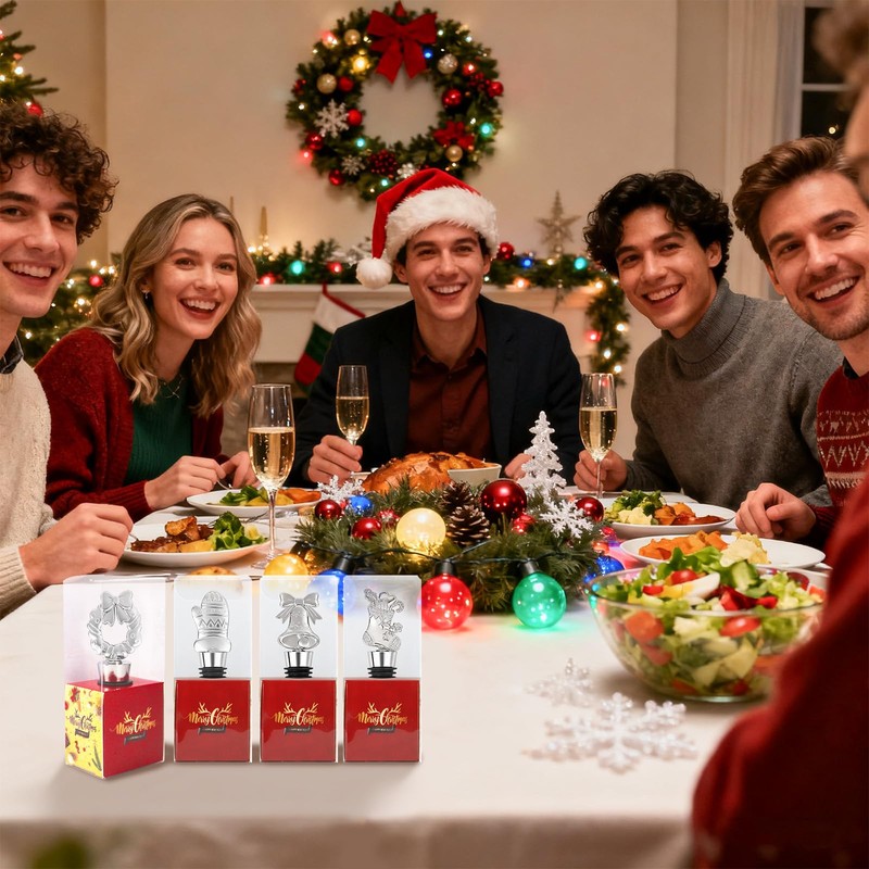 12PCS Christmas Wine Bottle Stoppers Set for Holiday Decoration Christmas