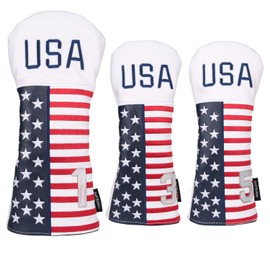 Golf Builder 3pcs/Set USA Stars and Stripes Golf Club Driver Fairway Wood Head Cover White Leather 135 Wood Covers