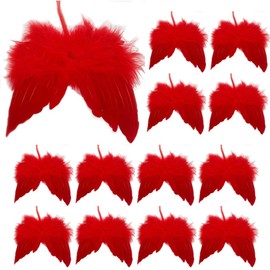 Pack of 12 Christmas Angel Wings Red Feather Wings Christmas Tree Decoration Mini Angel Wings Christmas Tree Pendant Feather Ornament Angel Feather for Christmas Decoration Wedding Baby Shower DIY
