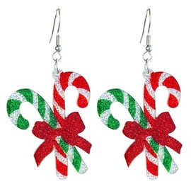 Pingyongchang Christmas Tree Glitter Acrylic Earrings for Women Cute Snowflake Colorful Bulb Bow Candy Cane Reindeer HoHoHo Dangle Earrings Xmas Festive Holiday Party Accessory Jewelry-Candy Cane
