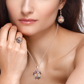 JIANGYUE Rose Gold Rings for Women Girl Multicolor AAA Grade Cubic Zirconia Multi Stone Rainbow Ring Fashion Cocktail Birthstone Jewelry Gifts Size 7