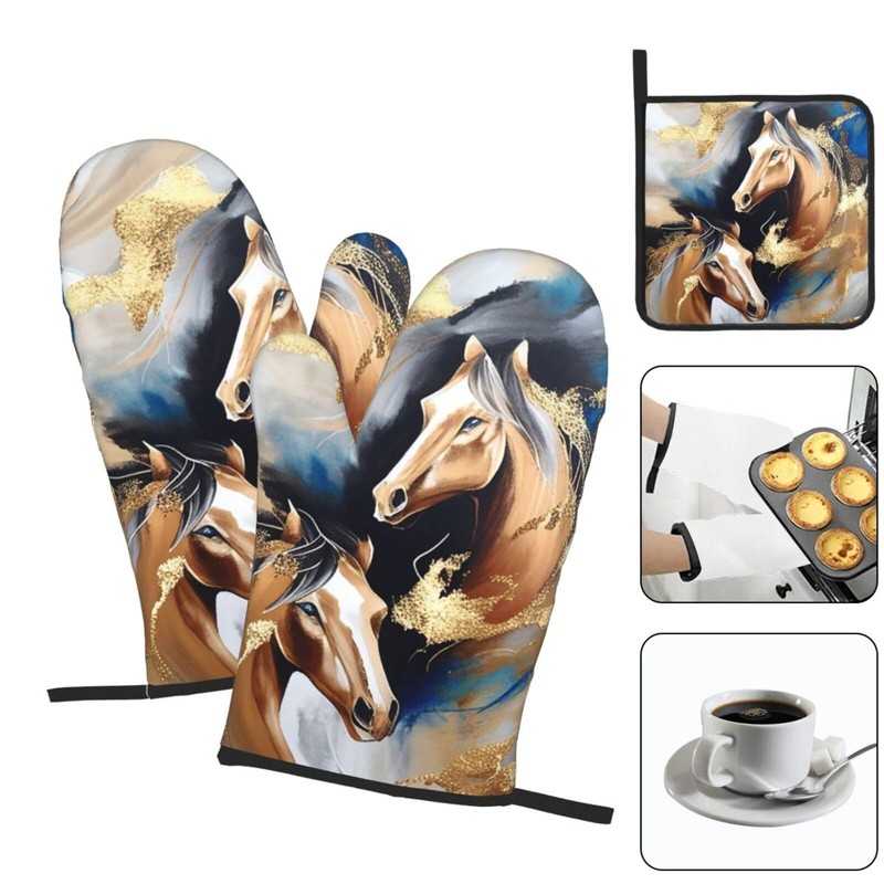 Horse Oven Mitts and Pot Holders Sets of 3 Modern