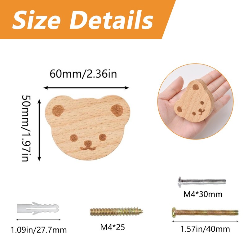 MOROBOR 6 Pcs Beech Wooden Knobs Single Hole Beech Wood