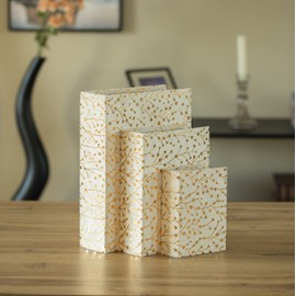 White Set of 3 Velvet Vintage Storage Wooden Antique Classic Decorative Book Box Holder