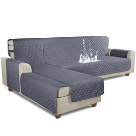 KinCam 100% Waterproof Sectional Couch Covers, Reversible L Shaped Sofa Covers 3pcs Sofa Slipcovers for Sectional Chaise Slipcover for Pets Kids (XLarge, Dark Gray)