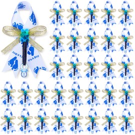 50 Piezas Pines Broches con Lazo para Baby Shower Regalos para Baby Shower Broches de Cinta It's a Boy con Oso y Chupete Azul para Decoraciones de Favores de Fiesta de Revelación de Género