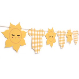 Yellow Gingham Sun Bodysuit Banner,Gingham Sunshine Baby Shower Banner