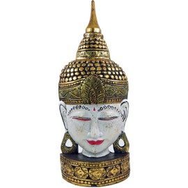 GURU SHOP Standing Buddha Mask, Thai Buddha Statue - White/Gold, 61 x 24 x 10 cm, Buddhas