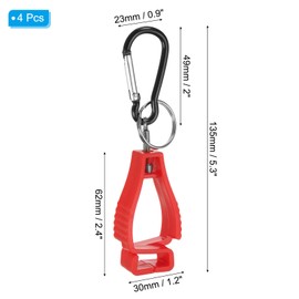 PATIKIL Glove Clips, 4 Pack Gloves Holder Clip Glove Belt Keeper with Spring Key Ring Work Glove Grabber Helmet Hanger for Worker, Red