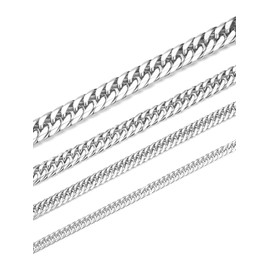 Jewow Stainless Steel Curb Chain Necklace for Men Width 5/7/10/13 mm, Length 46-76 cm Selectable, Stainless Steel