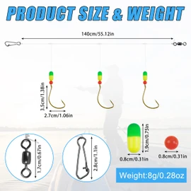 Pompano Rigs for Surf Fishing Rigs, 6/12pcs Pre-Rigged Pompano Rigs with Sell Floats Fishing Beads Triple Circle Hooks Swivel Snap Saltwater Fishing Rigs Surf Fishing Tackle