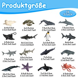 Pack of 16 Ocean Sea Animal Figures, Ocean Animals Toy, Realistic Sea Animal Figures, Plastics Sea Animals Toy, Ocean Fish Shark Whale, Sea Turtles, Starfish, Penguins, Seals