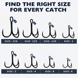 Maruto Barbless Treble Fishing Hooks, Sharp and Strong Japanese High Carbon Steel, Sizes #1 to #8, Available in Black & Red