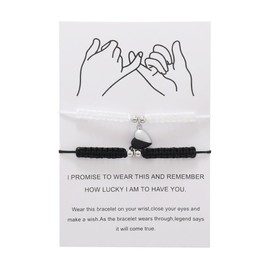 Matching Bracelets for Women Men Couples Friendship Bracelets Colorful Heart Matching Bracelets Adjustable Couple Bracelets Set Long Distance Bracelets for Couples Valentine's Day Anniversary Couple Jewelry (WhiteBlack)