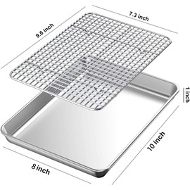Umiten Baking Sheet & Rack Set [2 Sheet + 2 Rack], Stainless Steel Cookie Pan with Cooling Rack, Checkered Baking Sheet With Rack, Oven Safe Baking, Non Toxic, Heavy Duty, Easy Clean (10 x 8 x 1 inch)