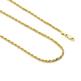 DIFINES 14k Real Yellow Gold Solid 2mm Rope Diamond Cut Chain Necklace with Lobster Claw Clasp, Ideal GIfts for Women or Men - 16"