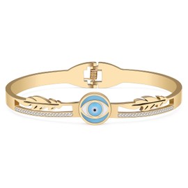 YAYAKO Stainless Steel Rhinestone Evil Eye Bracelet 18K Gold Bangle Bracelets for Women Trendy Jewelry Gifts (Gold 078)