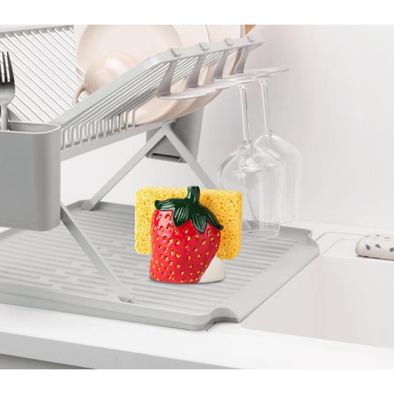 dgudgu Strawberry Sponge Holder for Kitchen Sink Cute Sink Sponge