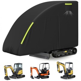COSHNIBI Mini Excavator Cover,600D Waterproof Dust Protection Excavator Cover with Zipper Door & Reflective Strips,Fit for Bobcat/Kubota/John Deere 17 P/Takeuchi/Yanmar