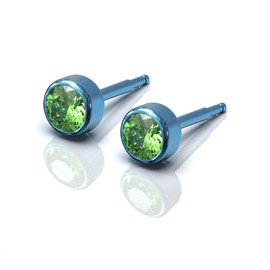 Titanium Earrings Studs for Women or Mens Hypoallergenic Tragus Piercing Men's Women's Jewelry Gift (Blue Titanium - Peridot)