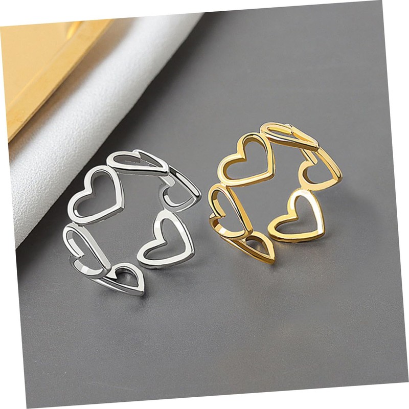 FOMIYES Versatile Aesthetic Rings 2pcs Open Heart Rings for Women