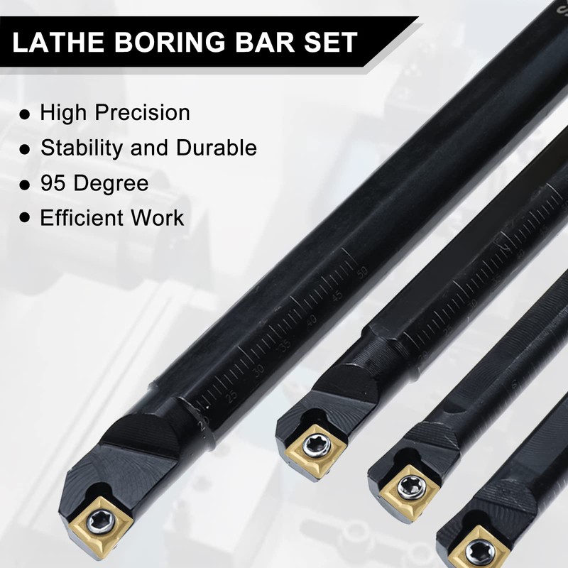 NORJIN Lathe Boring Bar Set, 4pcs S07K/S08K/S10K/S12M-SCLCR06 Lathe Boring Bar