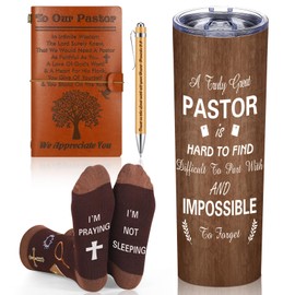 Skylety 4 Pcs Pastor Appreciation Gifts Set Pastor Refillable Journal Ordained Minister 20 oz Stainless Steel Cup Priest Socks Clergy Pen for Church Birthday Gifts