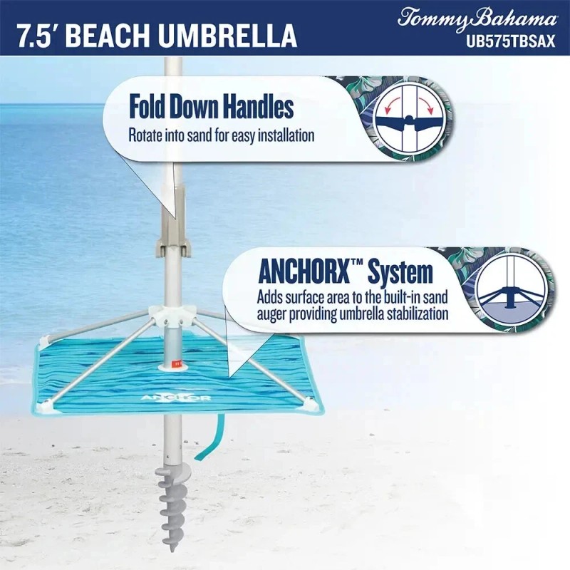 Tommy Bahama 7.5' Beach Umbrella w/ Tilt BLUE