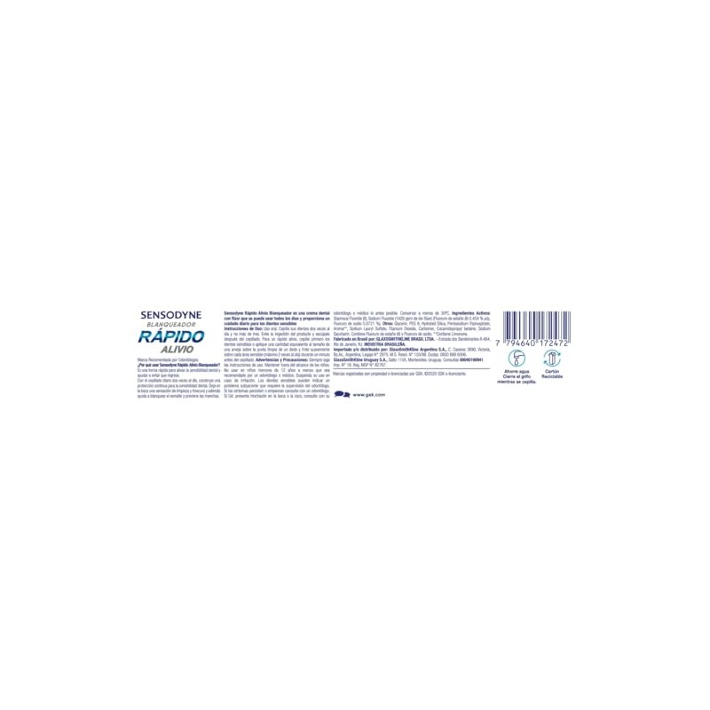 Sensodyne Rápido Alivio Blanqueador Pasta Dental para dientes sensibles, 100g