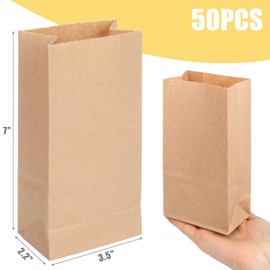 VGOODALL 50PCS Brown Paper Bags, Kraft Paper Bags Mini Snack Bag Lunch Bag Treat Bag for Baby Shower Wedding Party Favors DIY Crafts