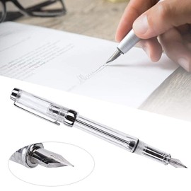 Hztyyier Large Capacity Fountain Pen Transparent Metal Business Nib 0.5 mm Fine Nib Writing Ballpoint Pen Gel Pen for Men and Women (Transparent