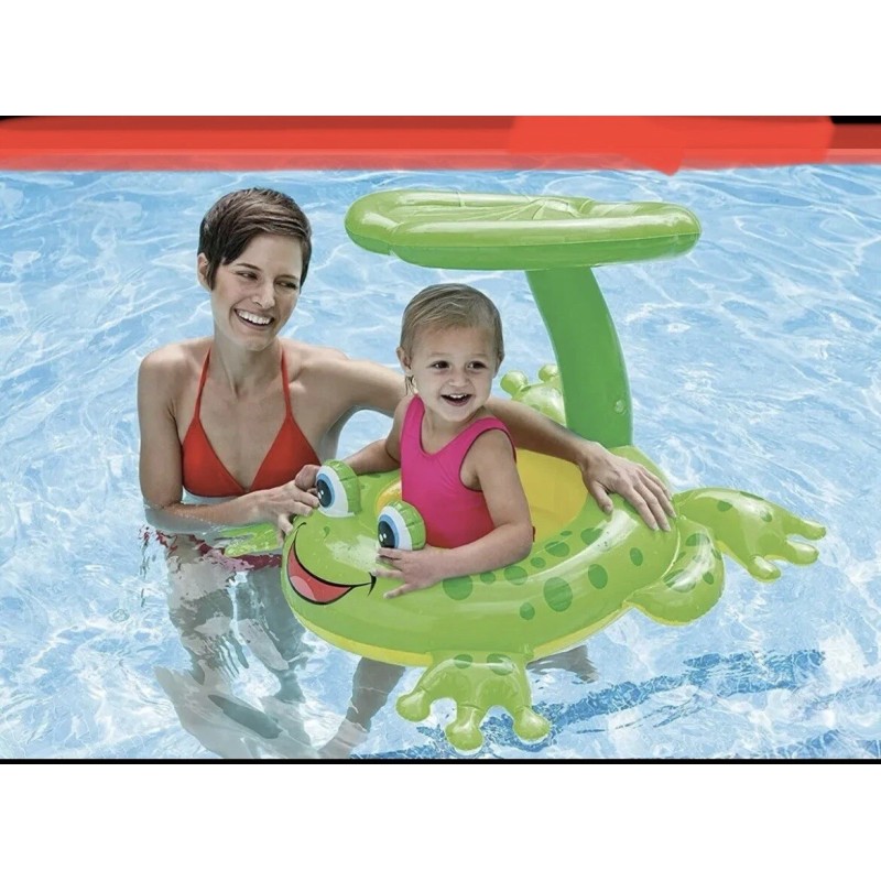 Intex Frog Friend Shaded Baby Pool Float Inflatable NEW 47"x31"