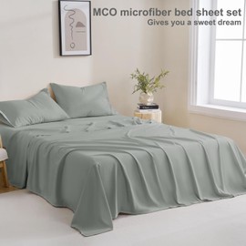 MCO Bedding King Bed Sheets Set - Soft Bed Sheets - Cooling Breathable Bedding Set with 16" Deep Pocket (4 Pieces, King, Light Gray)
