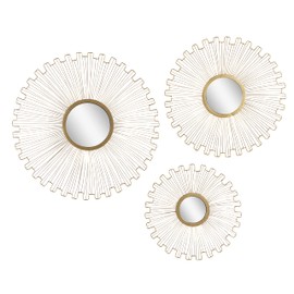 Deco 79 Metal Sunburst Home Wall Decor Wall Sculpture with Mirror Accent, Set of 3 Wall Art 18", 22", 27"D, Gold