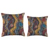 Vibrant Aboriginal Dot Pattern with Tribal Symbols Throw Pillow