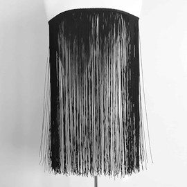 Long Fabric Fringe Trim - Black (Multiple Lengths) (Black, 24" Long)