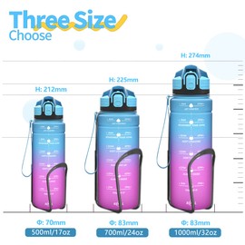 Coolfel Sports Water Bottle 2 L, 1.5 L, 1 L, 700 ml, 500 ml Children's Leak-Proof, Motivational Water Bottle with Time Marking, BPA-Free Tritan Drinking Bottle for Girls, Boys, School, Gym