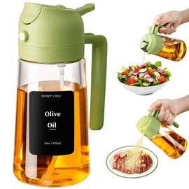 SWEET VIEW 16oz/470ml Oil Dispenser and Oil Sprayer, Glass Olive Oil Pourer for Kitchen, Air Fryer, Cooking, Salad, BBQ(Green)