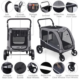 Saudism Dog Stroller For Large Dogs, Extra Large Pet Stroller For For Medium Dogs, Dog Stroller For 2 Dogs, Dog Wagon, Dog Carriage, Foldable Design, Adjustable Handle, With Pocket, Up To 160 lbs