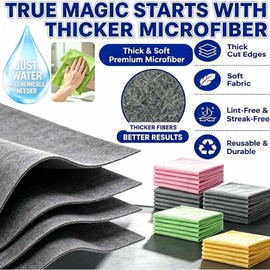 5 Pack Genie Magic Cleaning Cloth, XXL Microfiber Streak Free Magic Cloth, Reusable Lint Free Cleaning Towels for Glass, Stainless Steel, Washable Household Rags, Screens, Cars (Yellow)